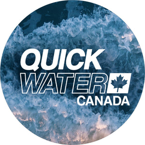 Quick Water Canada brand image of the ocean and their logo in a circle